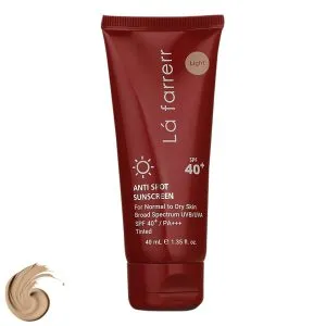 کرم ضدآفتاب و ضدلک رنگی لافارر مدل SPF40-Light، مناسب پوستهای خشک و معمولی، حجم 40 میلیلیتر