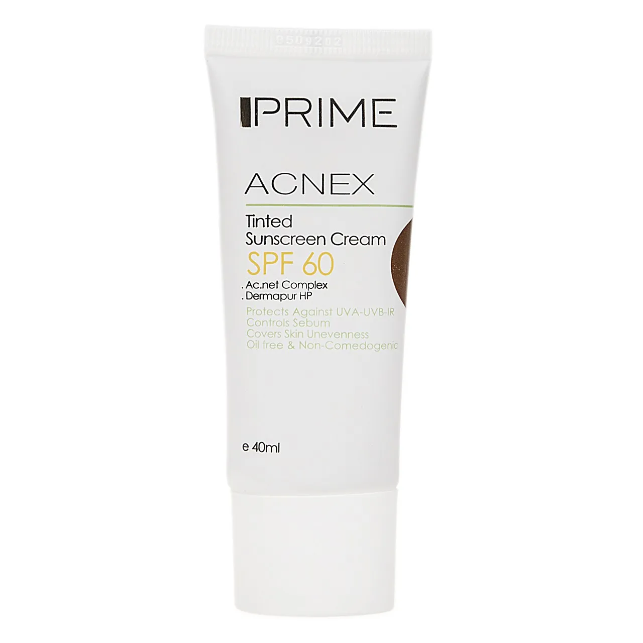 کرم ضدآفتاب رنگی پرایم، 60 SPF، مدل 02، مناسب پوست چرب و مختلط تنالیته رنگ متوسط و حجم 40 میلیلیتر، محافظت کننده در برابر اشعه UVA،IRو UVB، کنترل کننده ترشح سبوم، فاقد چربی و غیر کومدونزا، +++PA، پوشش دهنده جای جوش، با ماندگاری 3 ساعته