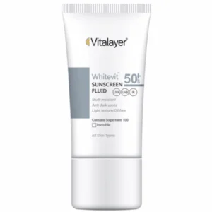 فلوئید ضدآفتاب بی‌رنگ ویتالیر SPF50 مدل Whitevit مناسب انواع پوست، حجم 50 میلی‌لیتر