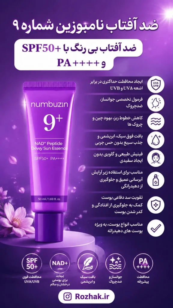ضد آفتاب نامبوزین شماره 9 جوانساز و ضد چروک spf 50 حجم 50 میلی لیتر